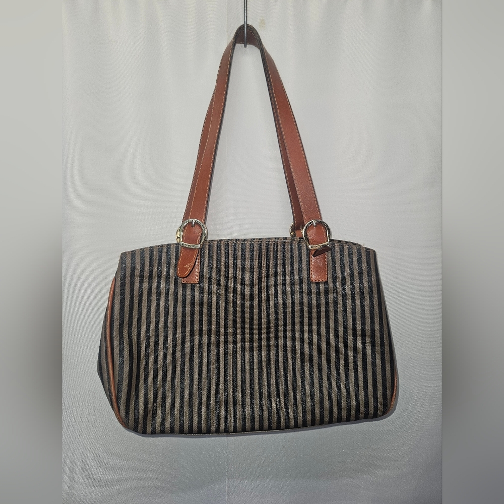Striped Black and Brown Tote Bag by Boots&Bags